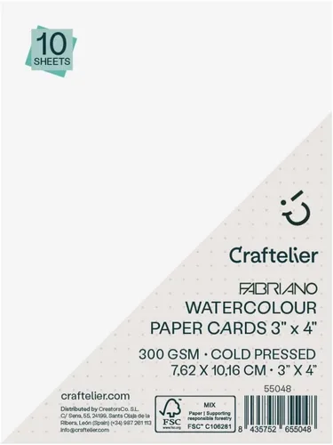 Craftelier Paquete de 10 tarjetas de acuarela, papel prensado en frío FSC, calidad premium 300 GSM, tamaño 3 x 4 pulgadas (3.0 x 4.0 in), ideal para