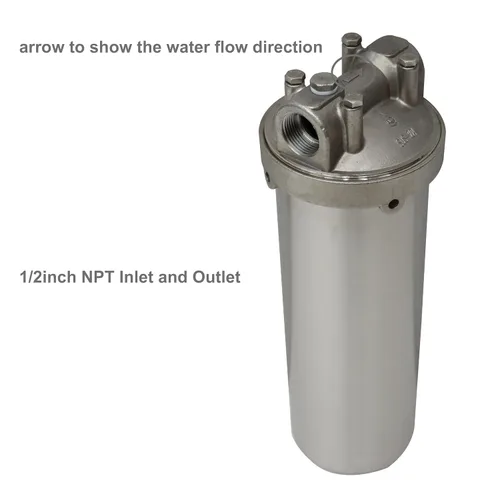 Miniatura 3 de TECHTONGDA Carcasa de filtro para sistema de filtración de agua Acero inoxidable 1/2 pulgada NPT para cartucho de filtro largo de 10 pulgadas 72psi