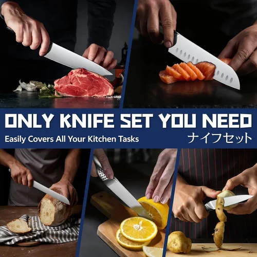 Miniatura 5 de Huusk Juego de cuchillos de chef japoneses – Juego de 5 cuchillos de cocina con mango ergonómico, juego de cuchillos de chef profesionales ultra
