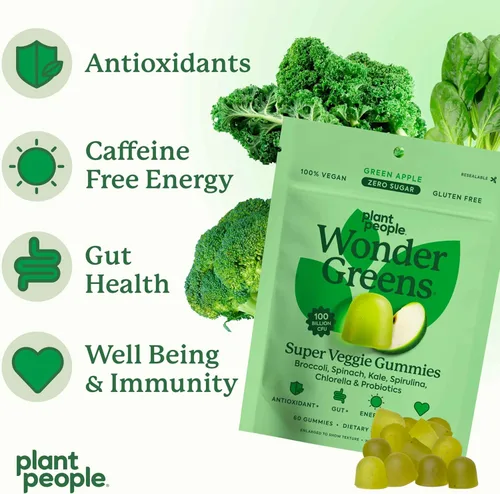 Miniatura 4 de Plant People WonderGreens Veggie Gummies Super Greens con probióticos Multivitamínico Apoyo Gomitas para el bienestar, la energía, la salud