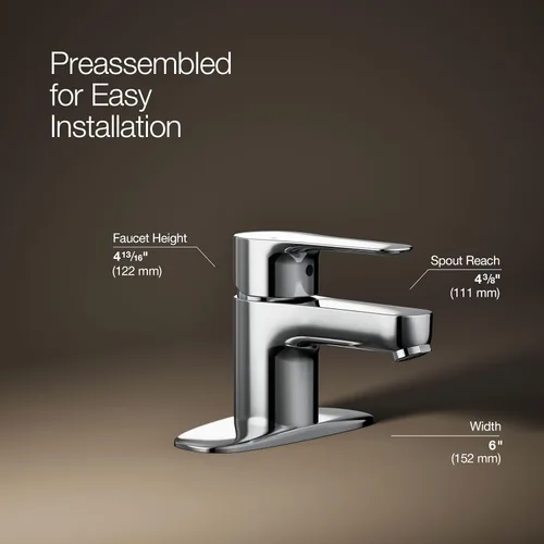 Miniatura 3 de KOHLER K-98146-4-CP July - Grifo de lavabo de baño con un solo mango, 1.2 GPM, drenaje desplegable de metal con pieza trasera de 1-1/4 pulgadas