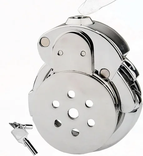 Jaula de castidad masculina, dispositivo de castidad con botón de castidad, jaula de metal para pene pequeño, juguete sexual para adultos con anillo