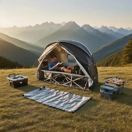 Miniatura 7 de Tienda de campaña para 1 persona con puerta de malla transpirable y ventanas de mosquitera, fácil de poner, refugio para todo tipo de clima