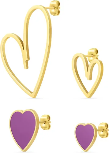 Linawe 4 Pcs Heart Stud Mismatched Earrings Set for Women Girls, Hypoallergenic Stainless Steel GoldSilverRose Gold Cartilage Tragus Piercing