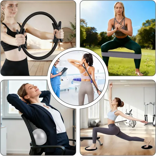 Miniatura 7 de Hoedia Kit de Pilates de 17 Piezas para Mujeres, Equipo de Pilates Anillo y Pelota Set con Bandas de Resistencia, Correa de Yoga, Deslizadores