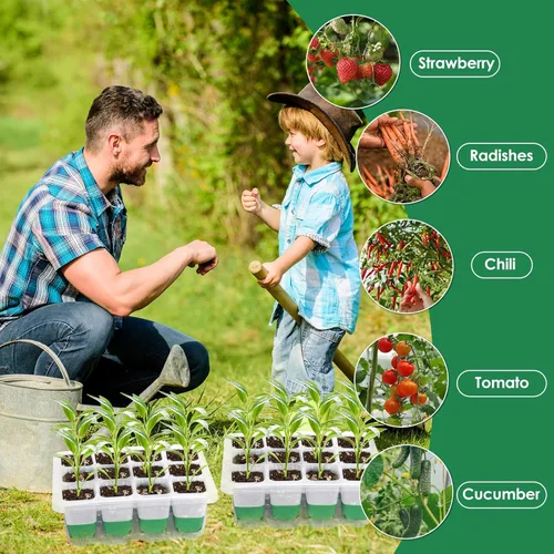 Miniatura 7 de Bandeja de inicio de semillas reutilizable, paquete de 4 unidades de silicona para iniciar semillas de plantas con cúpula y tapa ajustables