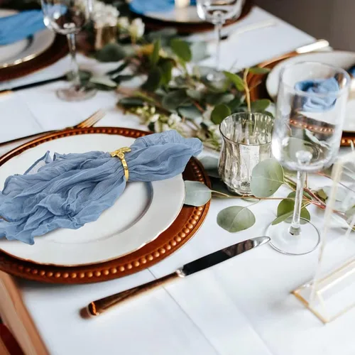 Miniatura 6 de 96 servilletas de gasa azul polvoriento, 20 x 20 pulgadas, servilletas de cena de lino rústico bohemio arrugadas para bodas, cenas, uso diario