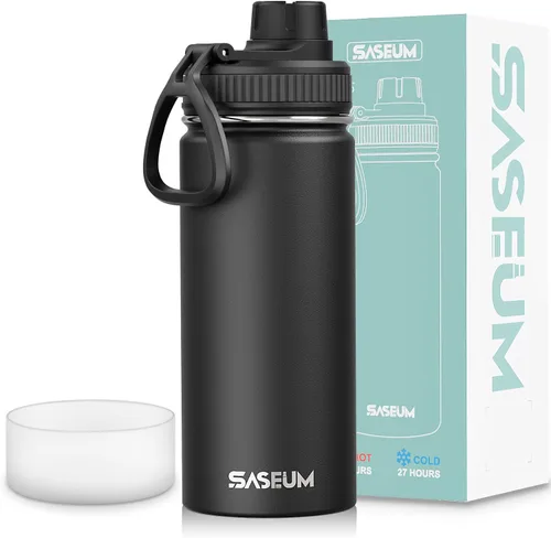 Miniatura 20 de SASEUM Botella de agua de acero inoxidable de 12 onzas, botella aislada sin BPA con tapa de boquilla a prueba de fugas, botella de metal de boca