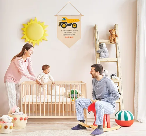 Miniatura 3 de Vehículo de construcción de transporte para pared, afirmaciones positivas para niños, decoración de bandera, regalo para bebés recién nacidos