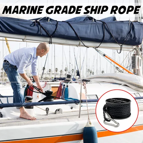 Miniatura 6 de Cuerda de anclaje para barco de nylon trenzado doble de 50 pies de 3/8 pulgadas con guardacabo de acero inoxidable 316 y gancho de resorte Negro