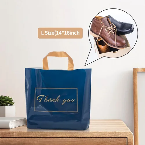 Miniatura 2 de WAKAKO Paquete de 60 bolsas de plástico de agradecimiento para tiendas minoristas de pequeñas empresas de 14 x 16 pulgadas con asa, color azul