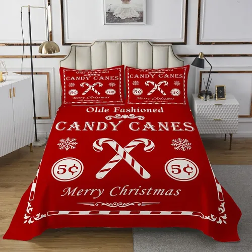 Miniatura 2 de jejeloiu Colcha de Navidad para niños y niñas, con cita de Navidad, tamaño individual, juego de colcha con estampado de bastones de caramelo