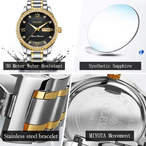 Miniatura 6 de OLEVS Relojes de diamantes de lujo para hombre, reloj de cuarzo impermeable, reloj de pulsera con calendario romano