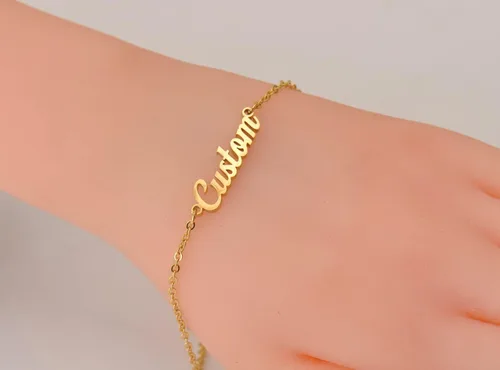 Miniatura 6 de Pulsera con nombre personalizada chapada en oro de acero inoxidable para mujeres y hermanas