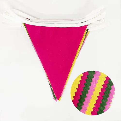 Miniatura 2 de Bandera triangular de 32 pies, color rosa intenso, verde, amarillo, banderín, guirnalda para flamenco, aloha tropical, luna, selva, hawaiana