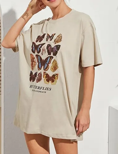 Miniatura 2 de Meladyan Camiseta holgada de manga corta con cuello redondo y estampado gráfico para mujer
