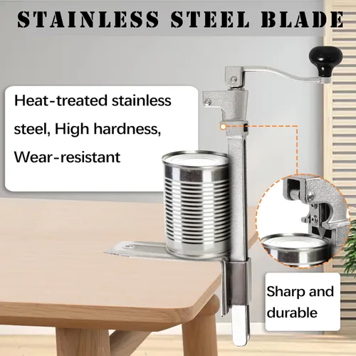 Miniatura 6 de Abrelatas comercial resistente, abridor manual ajustable con 2 cuchillas y base de acero chapada, se adapta a latas de hasta 10 pulgadas de alto