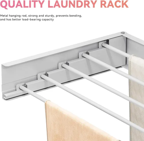 Miniatura 6 de APEXCHASER Estante de secado de ropa montado en la pared, estante de secado de ropa retráctil de 32 pulgadas, toalleros para baño, balcón