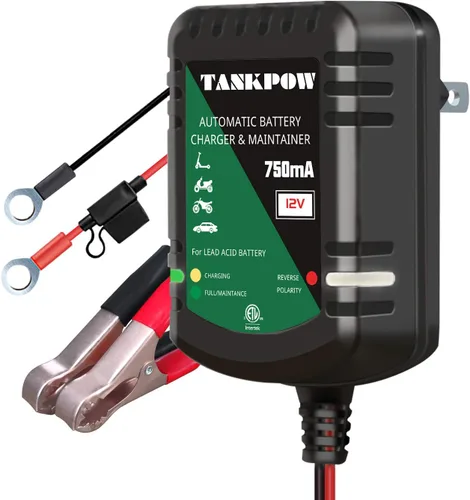 Cargador de batería inteligente de 12 V 0.75 A, cargador de batería automático y mantenedor de batería para automóvil, motocicleta, ATV y más, doble