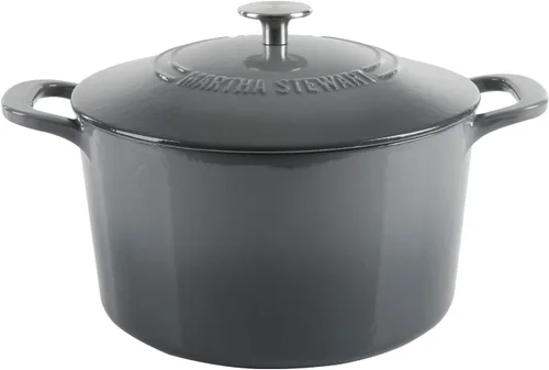 Miniatura 21 de MARTHA STEWART Gatwick - Horno holandés de hierro fundido esmaltado de 7 cuartos de galón, lino blanco con oro, horno holandés resistente para Lino