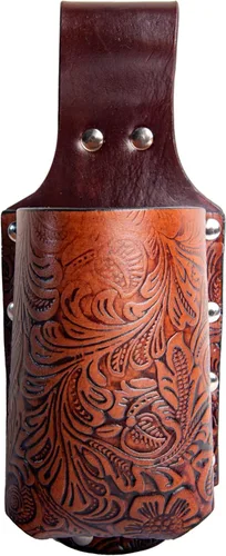 Miniatura 12 de Hulara Funda de cerveza de cuero pulido de grano completo para hombre, hebilla de cinturón de viaje de vaquero/al aire libre Cereza con lazo