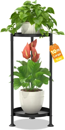 Miniatura 33 de LASZOLA Soporte plegable para plantas de interior de 7 niveles para múltiples macetas grandes, estante ajustable alto y resistente con bandeja de 10