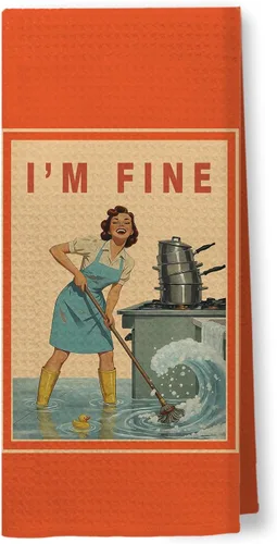 Miniatura 9 de Toallas de Cocina Divertidas "I'm Fine", Toallas Decorativas de Cocina y Té Estilo Ama de Casa Retro de los 50s, Toallas de Mano de Humor Sarcástico