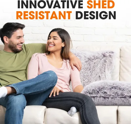 Miniatura 4 de Cheer Collection Almohadas Decorativas para Sofá y Cama, Almohadas Decorativas Suaves y Peludas con Rellenos Incluidos, Acogedoras Almohadas de Piel