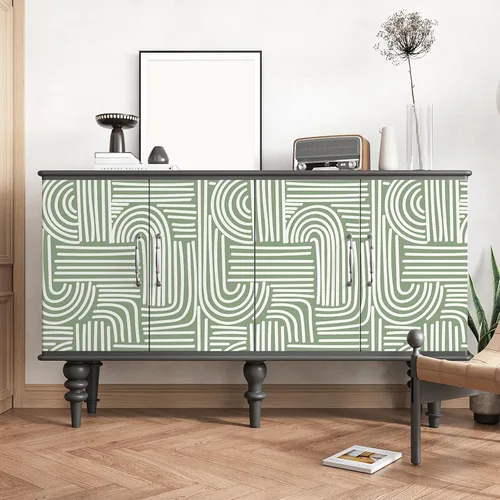 Miniatura 6 de VEELIKE Papel tapiz geométrico verde salvia para despegar y pegar, papel tapiz geométrico abstracto bohemio para dormitorio, baño, pared decorativa