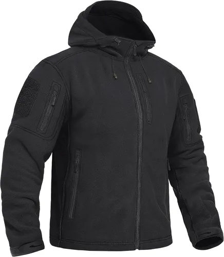 Miniatura 10 de CRYSULLY Chaqueta con capucha de forro polar táctica militar para hombre, chaqueta de caza, chaqueta de invierno, chaqueta cortavientos, chaqueta
