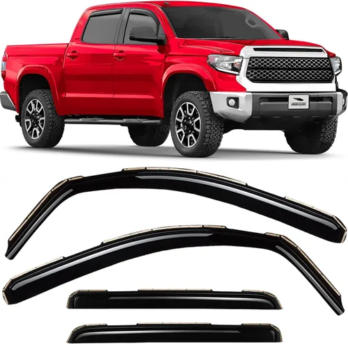 Voron Glass - Protectores de lluvia extra duraderos en canal para camionetas Toyota Tundra 2007-2021 CrewMax, deflectores de ventana, viseras de
