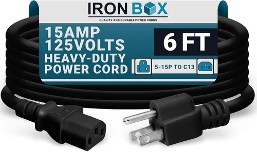 Miniatura 21 de IronBox Electric - Cable de alimentación de servicio pesado 5-15P a C13 - Cable de 3 clavijas 15A 125V 14/3 SJT para PC - Cable para computadora