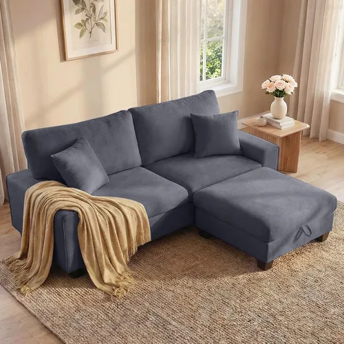 Miniatura 28 de DOPEDIO Sofá biplaza moderno para sala de estar, sillón reclinable de chenilla, funda extraíble, cojines de resorte, marco de madera maciza, fácil