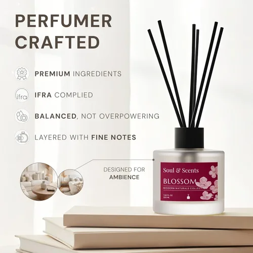 Miniatura 5 de Soul & Scents Juego de difusor de varillas – Blossom Aceite perfumado recargable de 7.43 onzas con 6 varillas de fibra Fragancia y ambientador