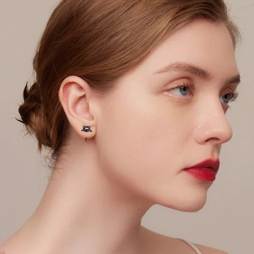 Miniatura 4 de BISAER Aretes de aro de plata de ley 925 con diseño de gato, perro, panda, animales, para mujer, regalos de joyería