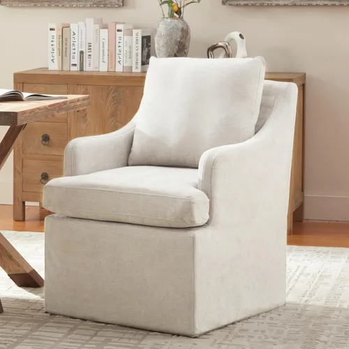 VKNOW Sillas de Comedor Tapizadas, Sillas de Cocina Modernas Sillas de Cena con 4 Ruedas Giratorias, Sillón de Lino para Dormitorio Sala de Lectura