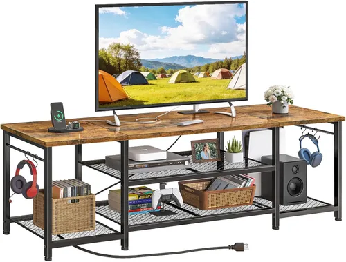Miniatura 12 de YGEOMER Soporte de TV para sala de estar, centro de entretenimiento para televisores de 55 pulgadas, consola multimedia, mesa de televisión