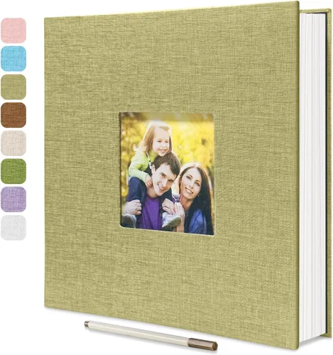 Miniatura 8 de HoneyTolly Álbum de fotos autoadhesivo para fotos de 4 x 6 imágenes, cubierta magnética de lino, 15 hojas/30 páginas en blanco para bodas Beige claro
