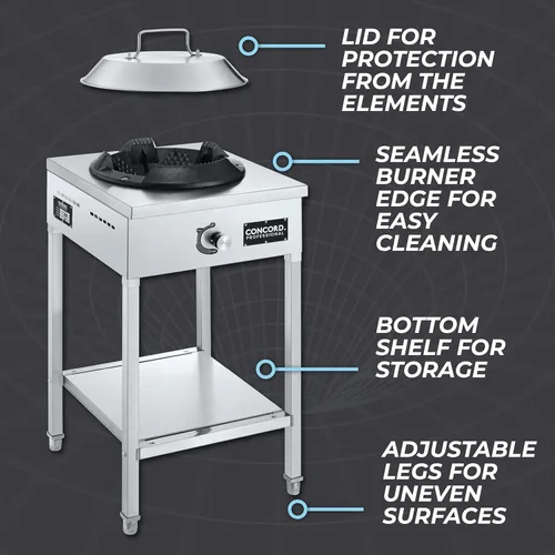 Miniatura 4 de Concord - Estufa de propano para exteriores con quemador de vórtice profesional en acero inoxidable, estufa de wok comercial de quemador único.
