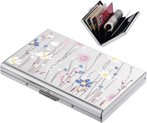 Miniatura 23 de BONSYL® Soporte para tarjetas de crédito, cartera delgada de metal con bloqueo RFID, con 6 ranuras para tarjetas, para mujeres y hombres.