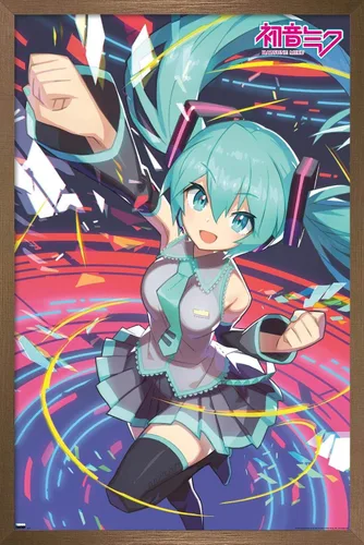 Miniatura 15 de Hatsune Miku - Póster de pared con puño, 22.4 pulgadas de largo x 14.7 pulgadas de ancho, versión enmarcada de madera de granero