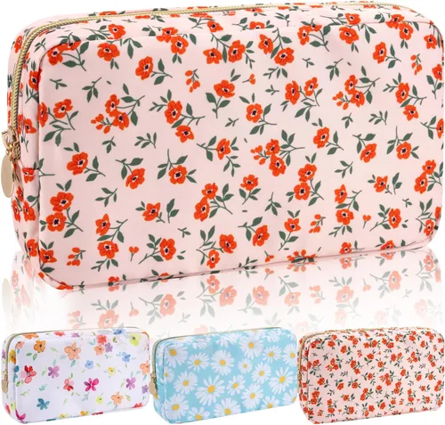 Miniatura 13 de Iqimott Bolsa Grande de Maquillaje de Nylon para Viaje, Bolsa de Cosméticos Preppy Grande Organizadora de Maquillaje de Nylon Bolsa de Artículos