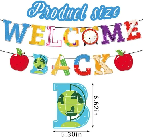 Miniatura 2 de Cartel de regreso a clases con texto en inglés "Welcome Back Words" para colgar en el día de regreso a la escuela, decoración de fiesta