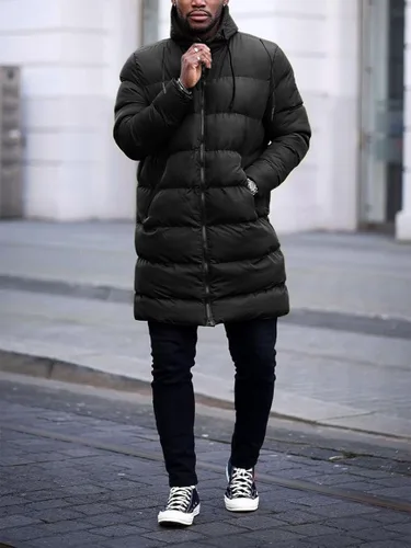 Miniatura 3 de Runcati Abrigo acolchado con capucha para hombre, chaqueta larga y cálida de invierno, gruesa y acolchada con capucha