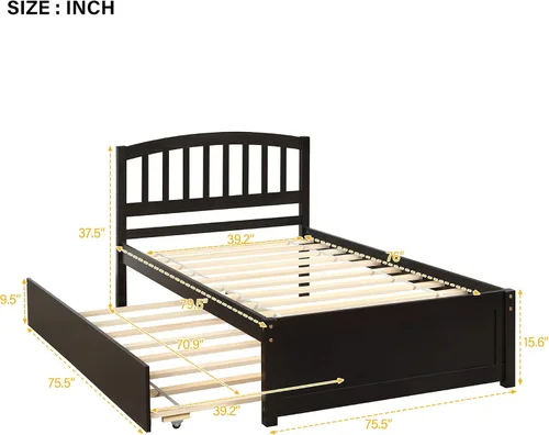 Miniatura 2 de Harper & Bright Designs Cama de plataforma de tamaño individual con nido para niños y niñas, marco de cama de madera maciza con cabecera y estribo