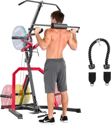 VEVOR Equipo de Gimnasio en Casa, Gimnasio de Palanca con Relación 2:1 Sistema de Fila Baja LAT, Máquina de Entrenamiento de Fuerza para