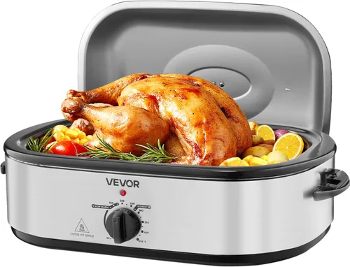 Miniatura 10 de VEVOR Horno tostador, bandeja eléctrica de tostado de 20QT, horno de pavo de cocción rápida con temperatura ajustable de 150-450℉, horno de pavo