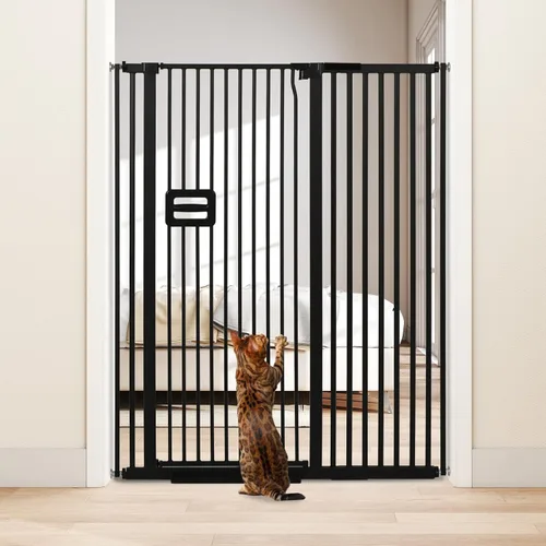 Miniatura 9 de SMONTER Puerta de bebé extra alta de 55 pulgadas de alto, puerta de seguridad para gatos, se expande a 34.2-38.2 pulgadas de ancho, puerta de perro