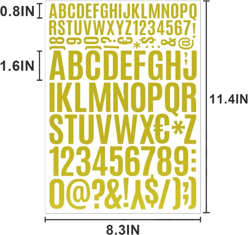 Miniatura 2 de 10 hojas de calcomanías de letras de papel de aluminio dorado, 1020 piezas de letras de vinilo autoadhesivas de varios tamaños para decoración