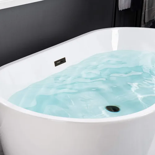 Miniatura 13 de WOODBRIDGE Bañera de acrílico independiente de 59", bañera de remojo contemporánea, acrílico blanco